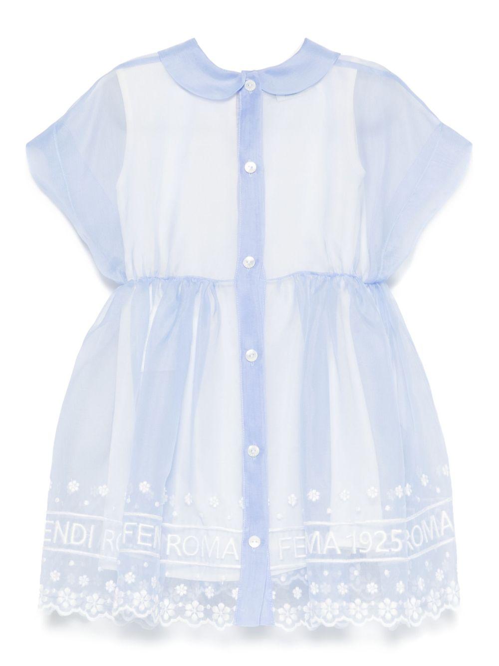 Abito per neonata Fendi Kids azzurro in seta con motivo con ricamo - Rubino Kids