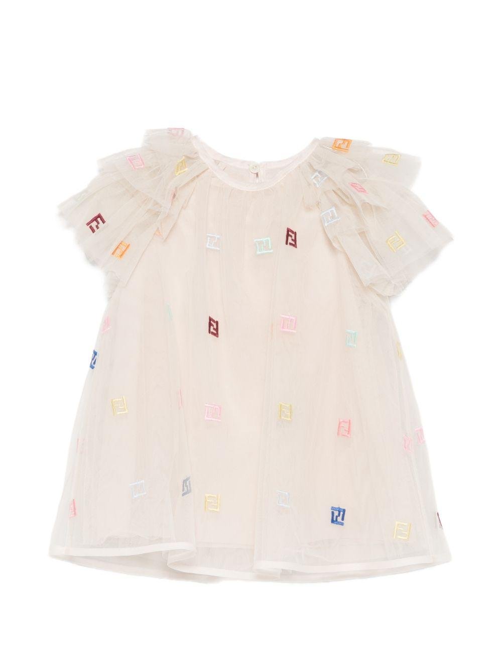 Abito per neonata Fendi Kids bianco con motivo monogramma FF - Rubino Kids