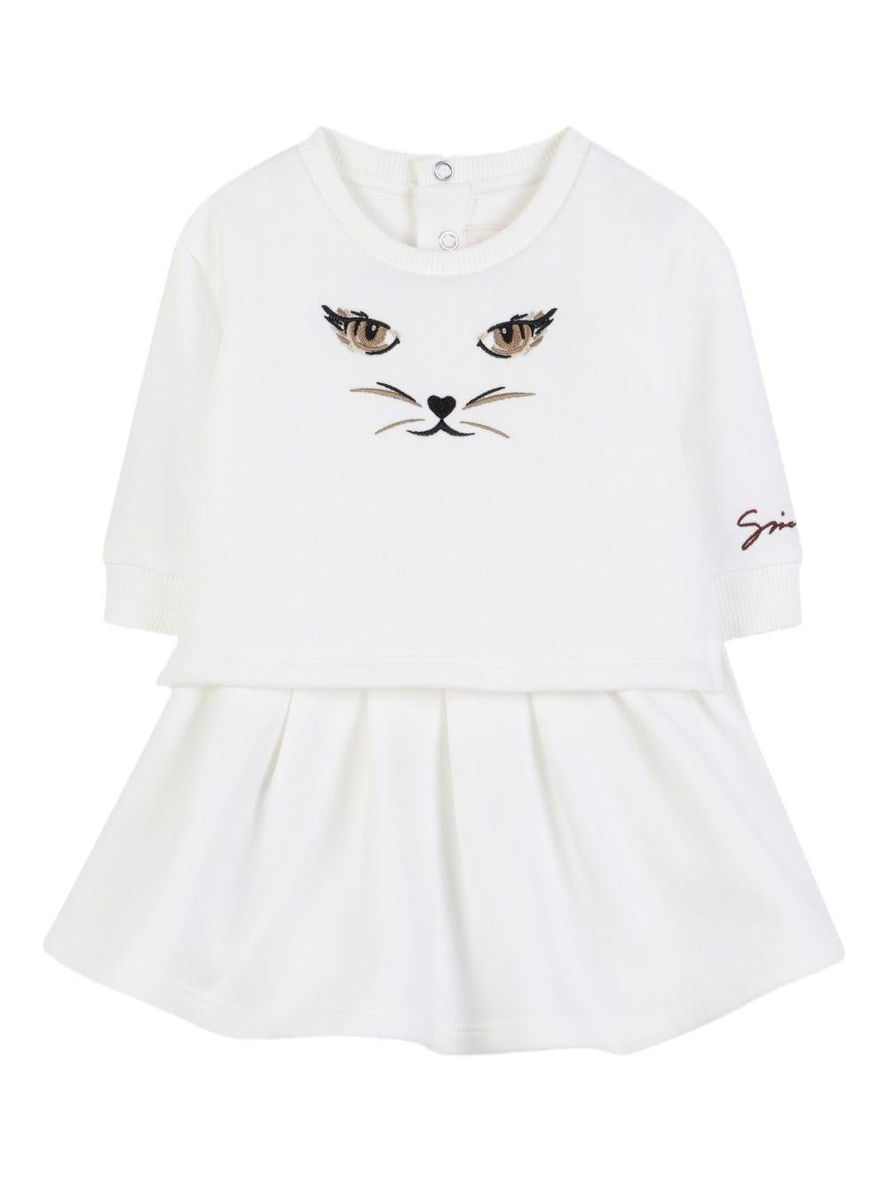 Abito per neonata Givenchy Kids bianco con stampa muso gatto - Rubino Kids