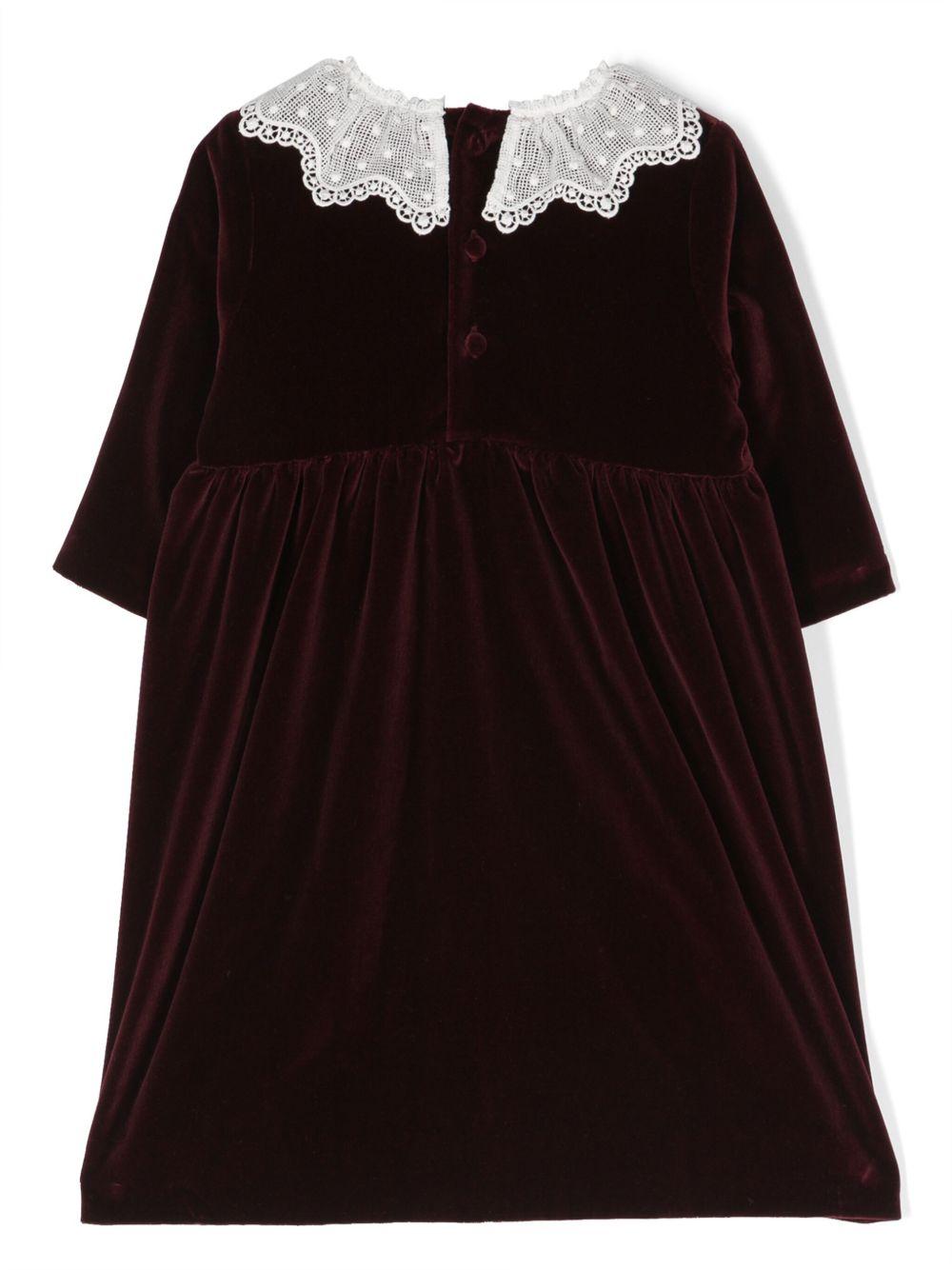 Abito per neonata JESURUM BABY bordeaux con colletto ricamato - Rubino Kids
