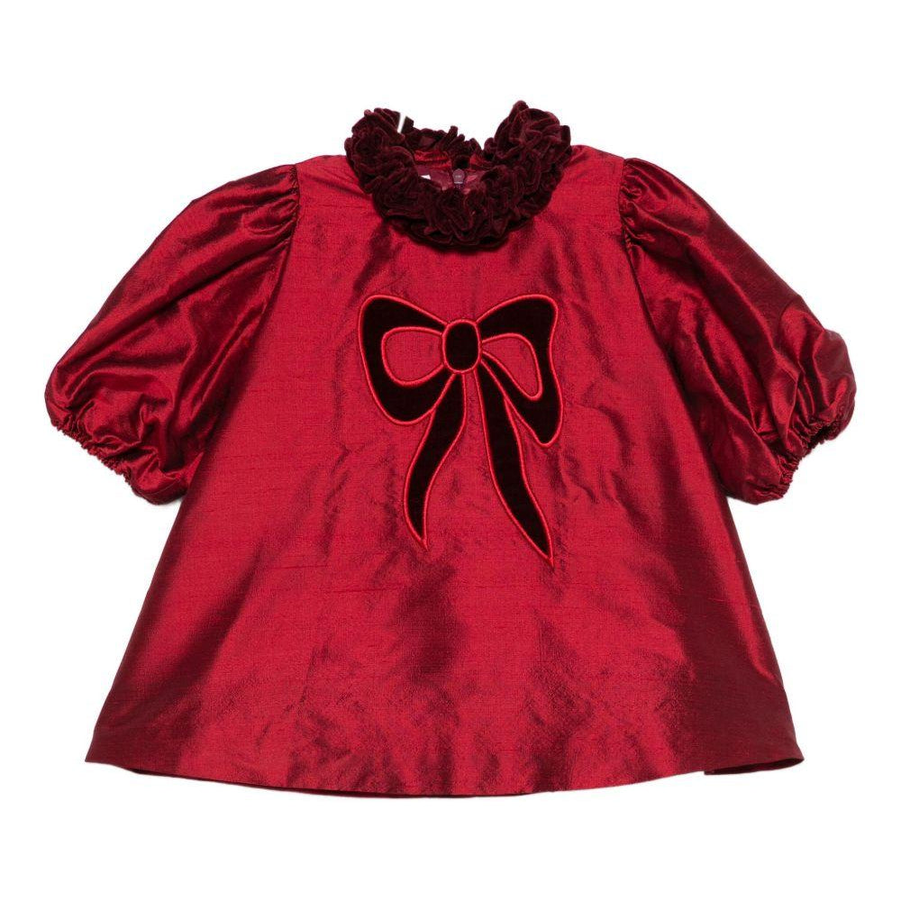 Abito per neonata Jesurum rosso arricciato con fiocco ricamato - Rubino Kids