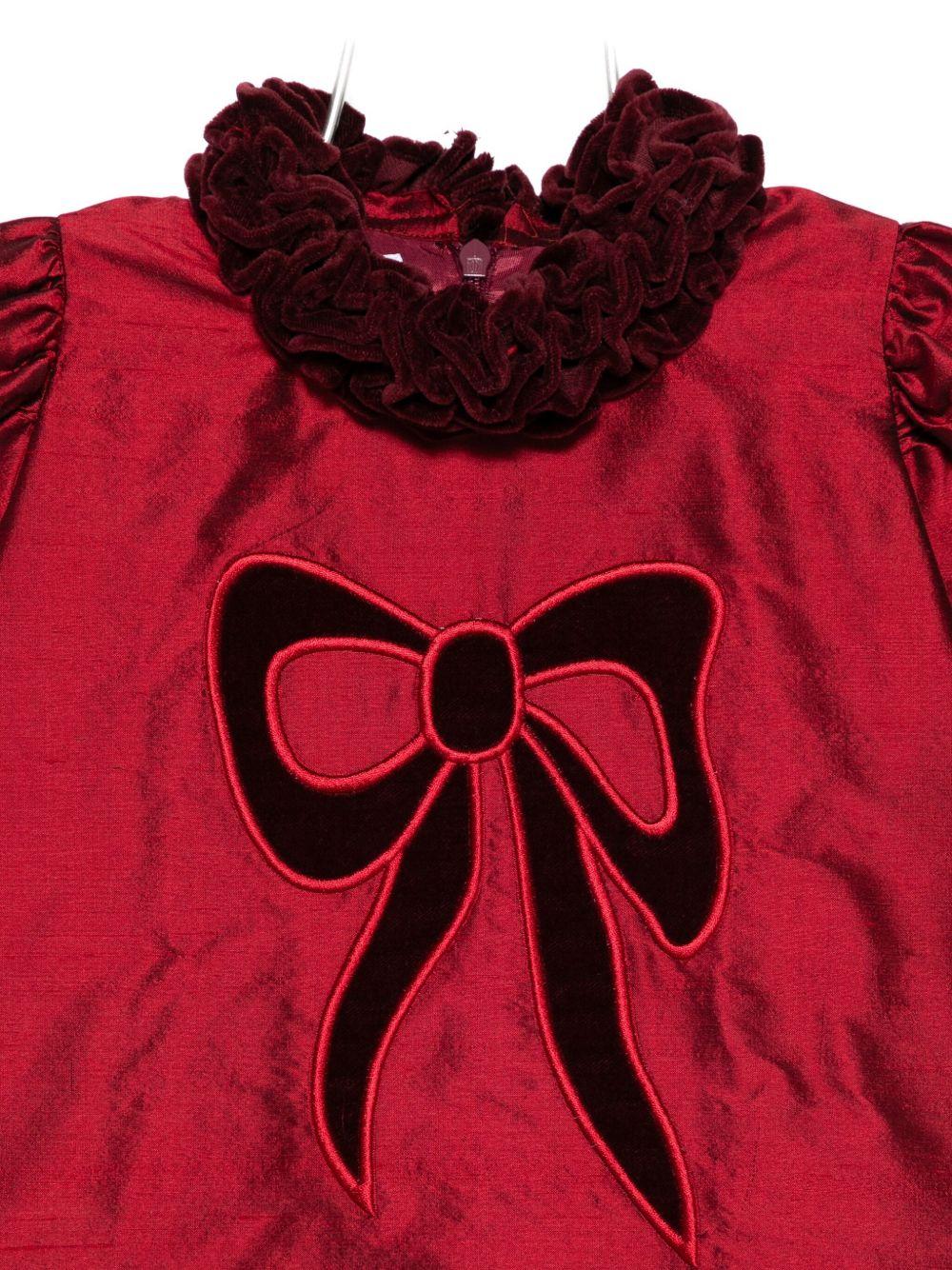 Abito per neonata Jesurum rosso arricciato con fiocco ricamato - Rubino Kids