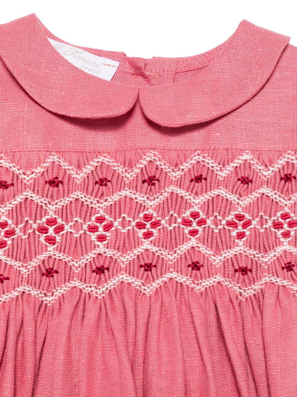 Abito per neonata Mariella Ferrari rosa con inserto con punto smock - Rubino Kids