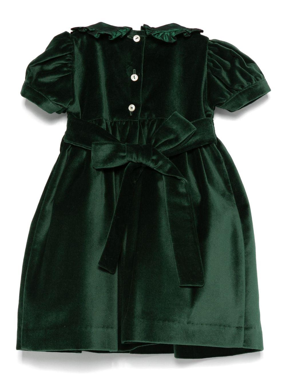 Abito per neonata Mariella Ferrari verde in velluto - Rubino Kids