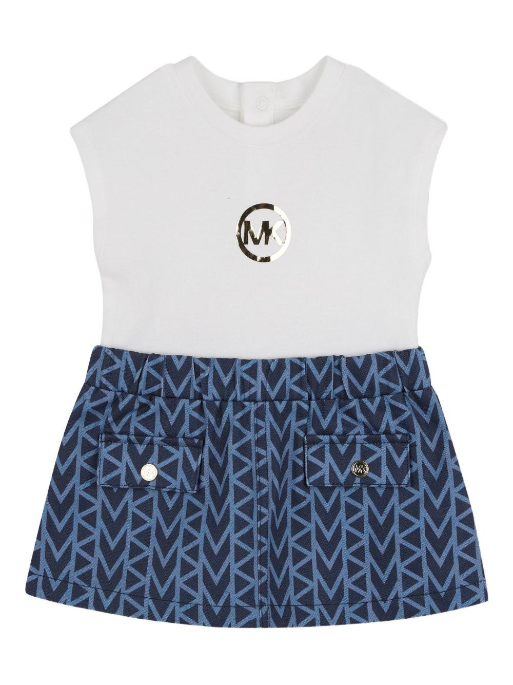 Abito per neonata Michael Kors Kids bianco e blu con stampa grafica - Rubino Kids