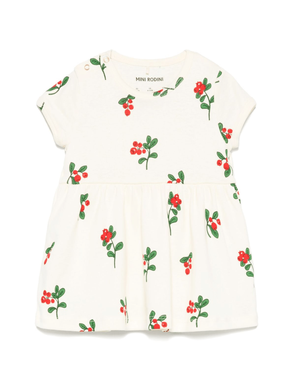 Abito per neonata Mini Rodini beige con stampa grafica e dettaglio con ruches - Rubino Kids