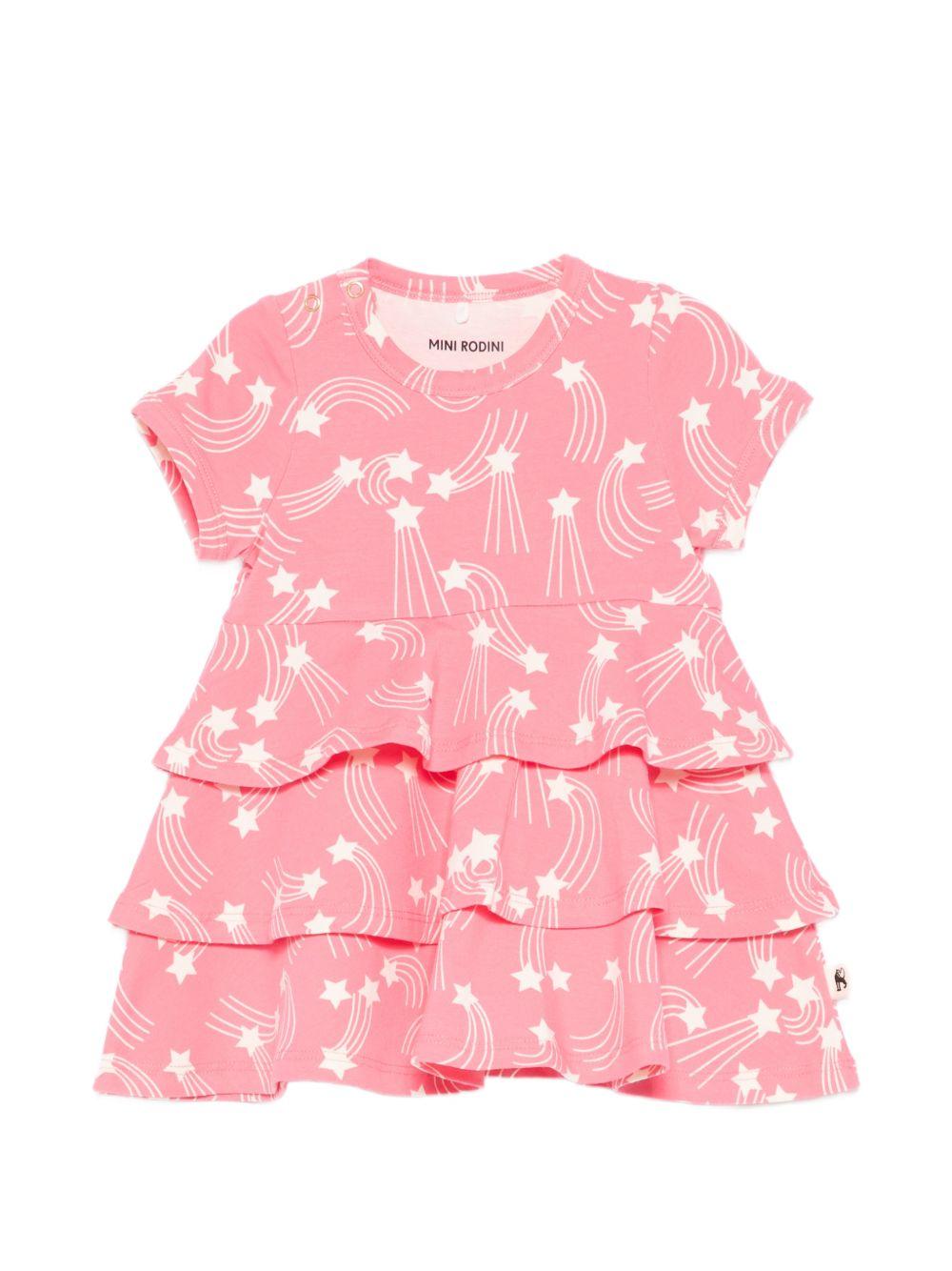 Abito per neonata Mini Rodini rosa con stampa stelle all - over - Rubino Kids