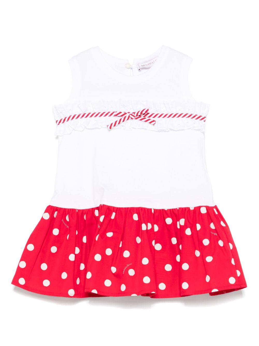 Abito per neonata Monnalisa bianco con gonna con balze a pois - Rubino Kids