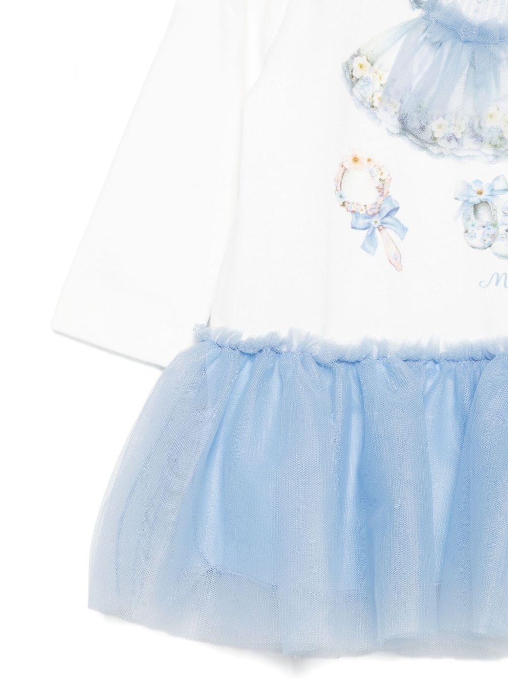 Abito per neonata Monnalisa bianco con gonna in tulle azzurra - Rubino Kids