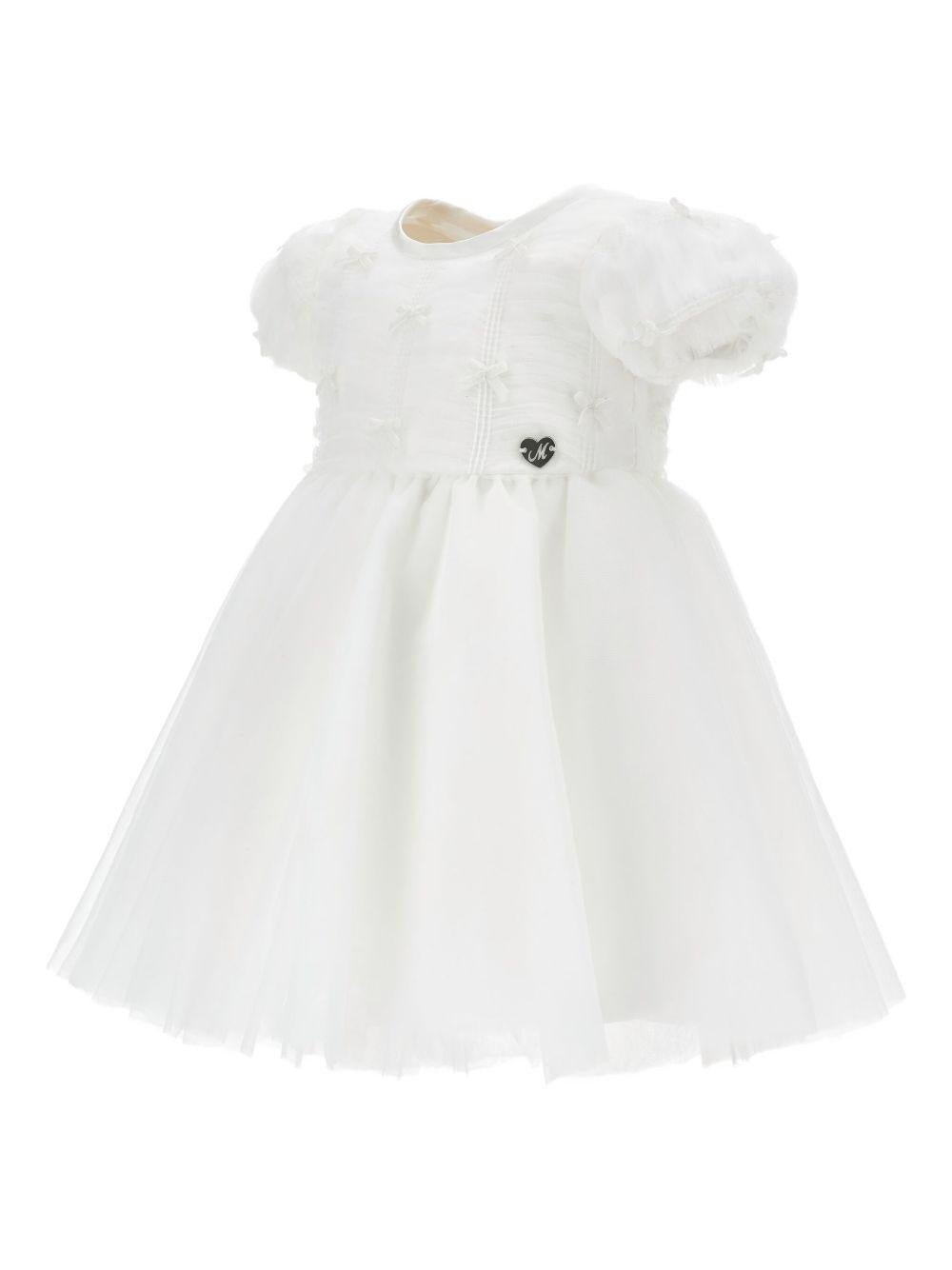 Abito per neonata Monnalisa bianco con ricamo e maniche a palloncino - Rubino Kids
