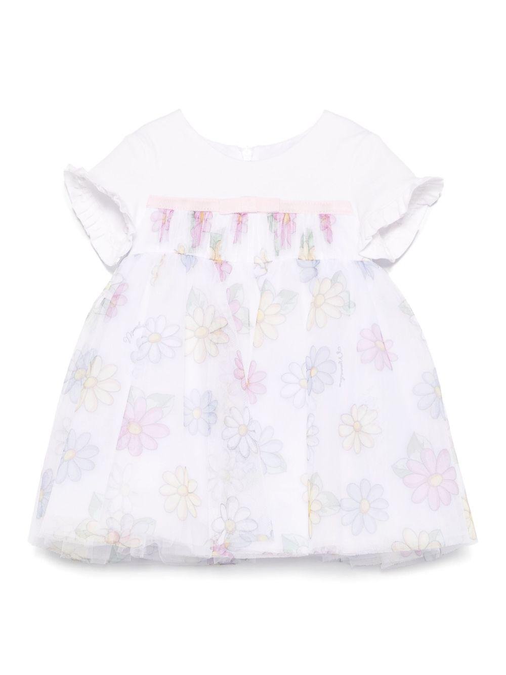 Abito per neonata Monnalisa bianco con stampa a fiori - Rubino Kids