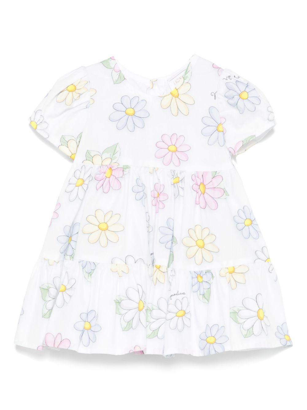 Abito per neonata Monnalisa bianco con stampa a fiori - Rubino Kids