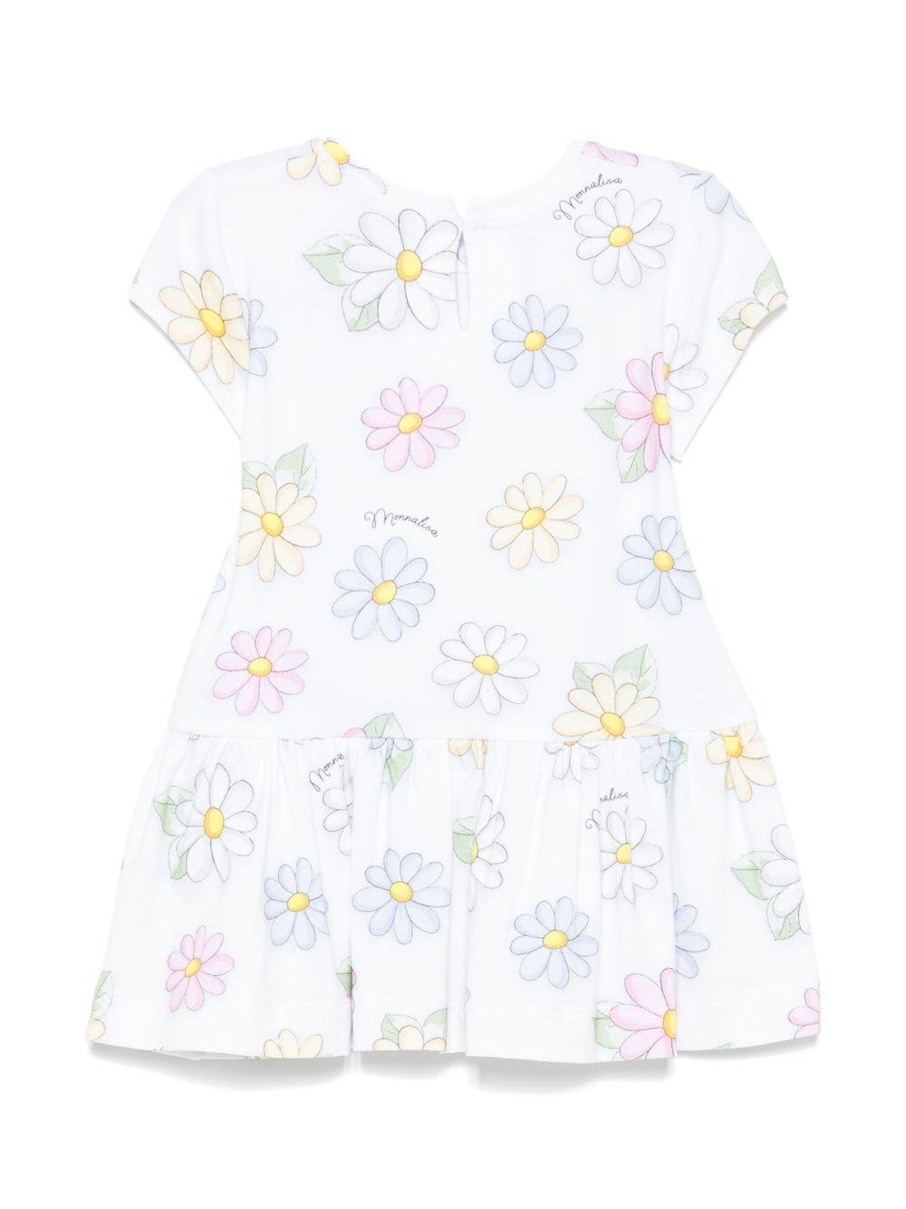 Abito per neonata Monnalisa bianco con stampa con fiori all - over - Rubino Kids