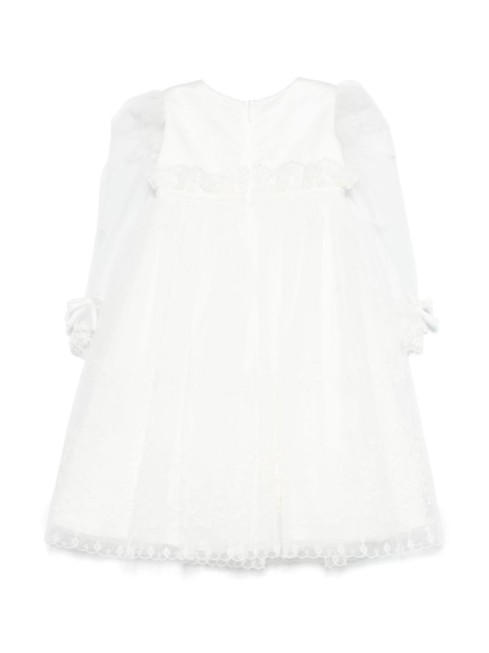 Abito per neonata Monnalisa bianco in tulle con design ricamato - Rubino Kids