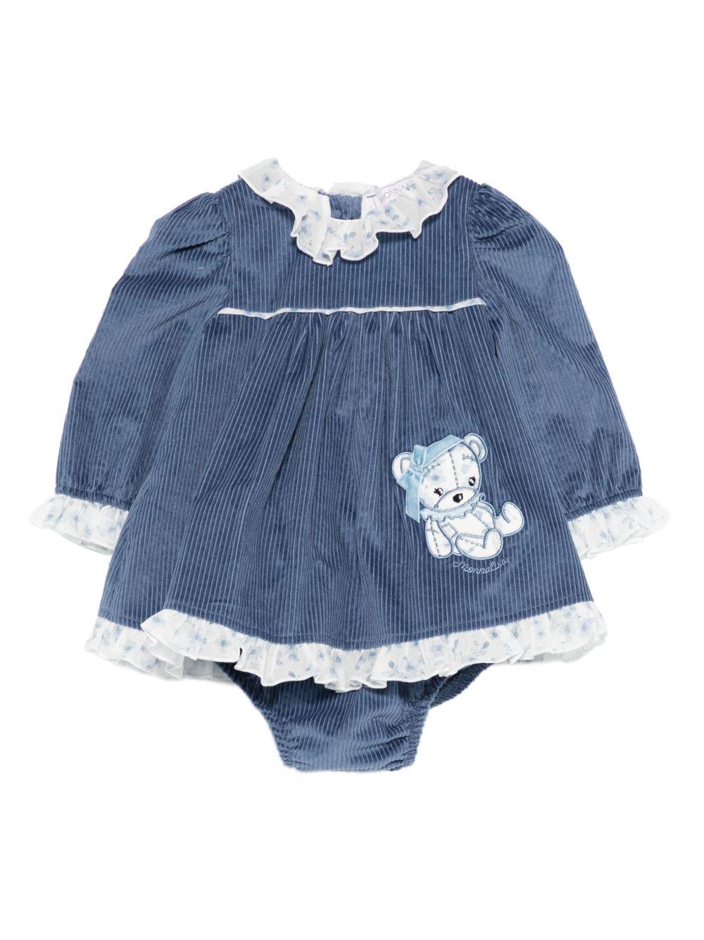 Abito per neonata Monnalisa blu con colletto arricciato - Rubino Kids