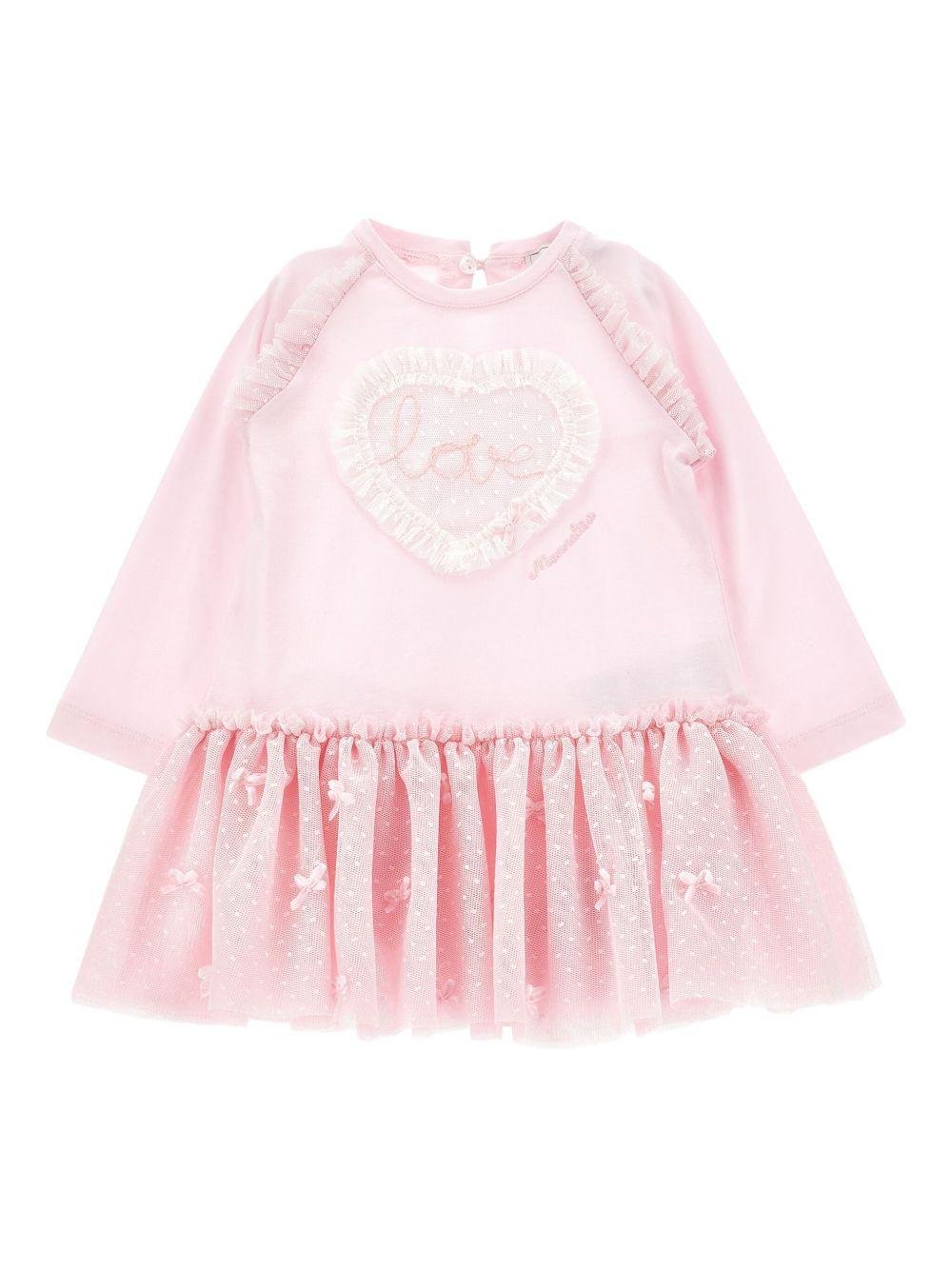 Abito per neonata Monnalisa rosa con dettagli con ruches - Rubino Kids