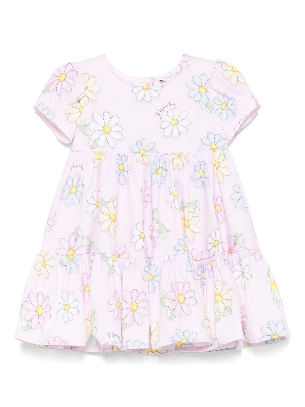 Abito per neonata Monnalisa rosa con stampa a fiori all - over - Rubino Kids