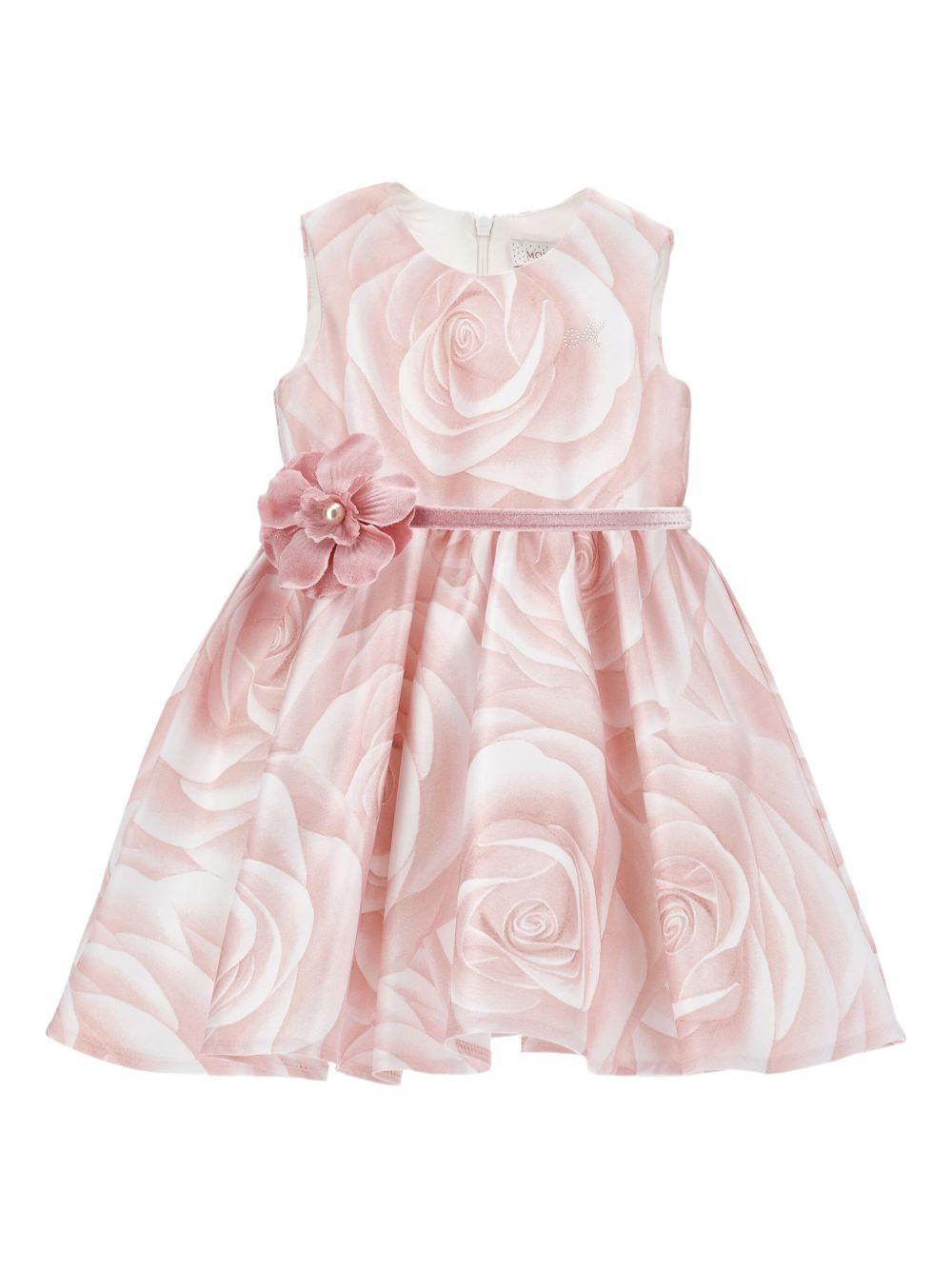 Abito per neonata Monnalisa rosa con stampa con rose - Rubino Kids