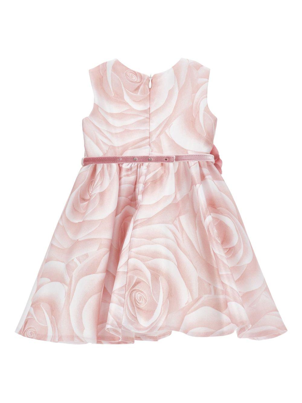 Abito per neonata Monnalisa rosa con stampa con rose - Rubino Kids