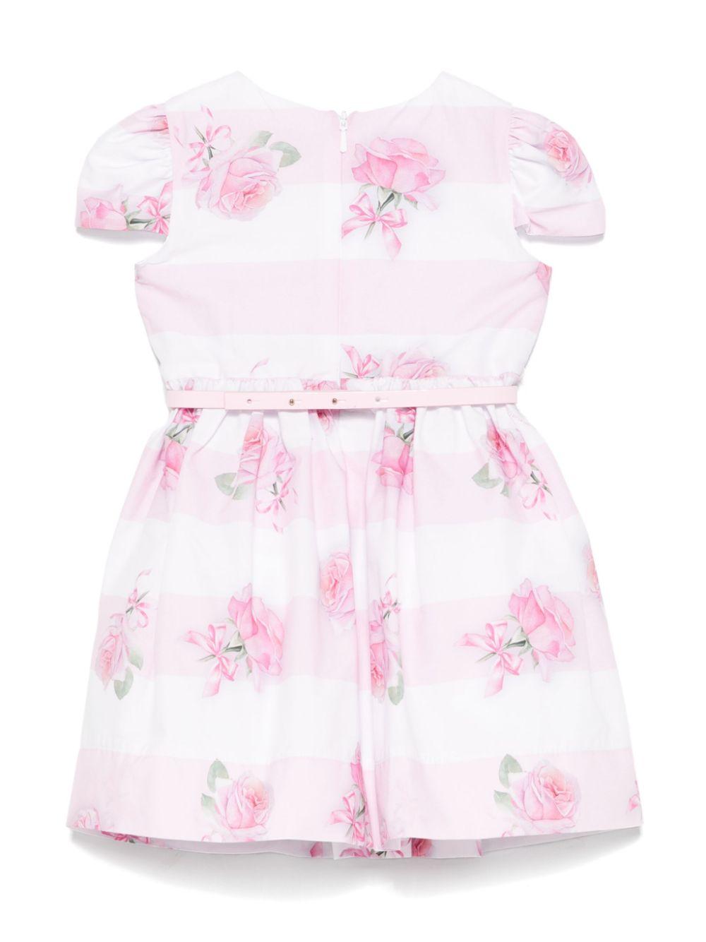 Abito per neonata Monnalisa rosa con stampa rose all - over - Rubino Kids