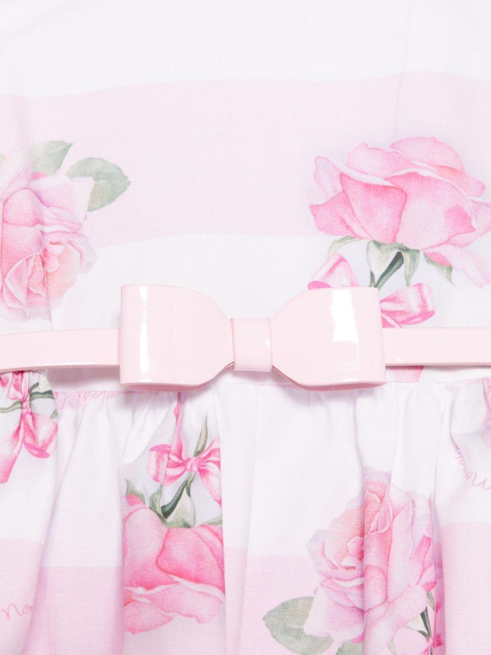 Abito per neonata Monnalisa rosa con stampa rose all - over - Rubino Kids