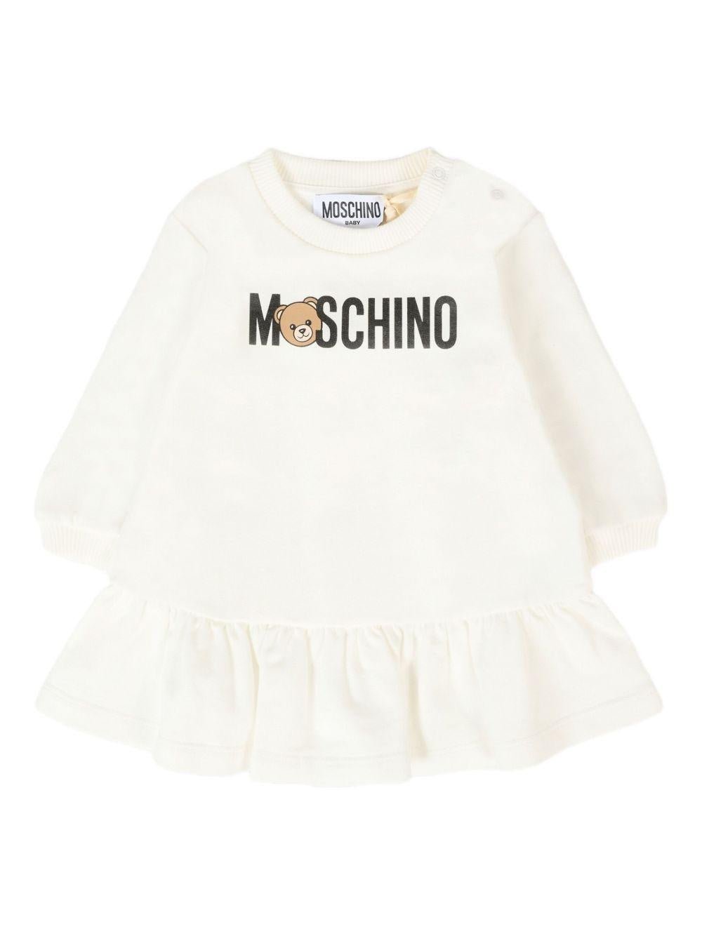 Abito per neonata Moschino Kids bianco con logo Teddy Bear - Rubino Kids
