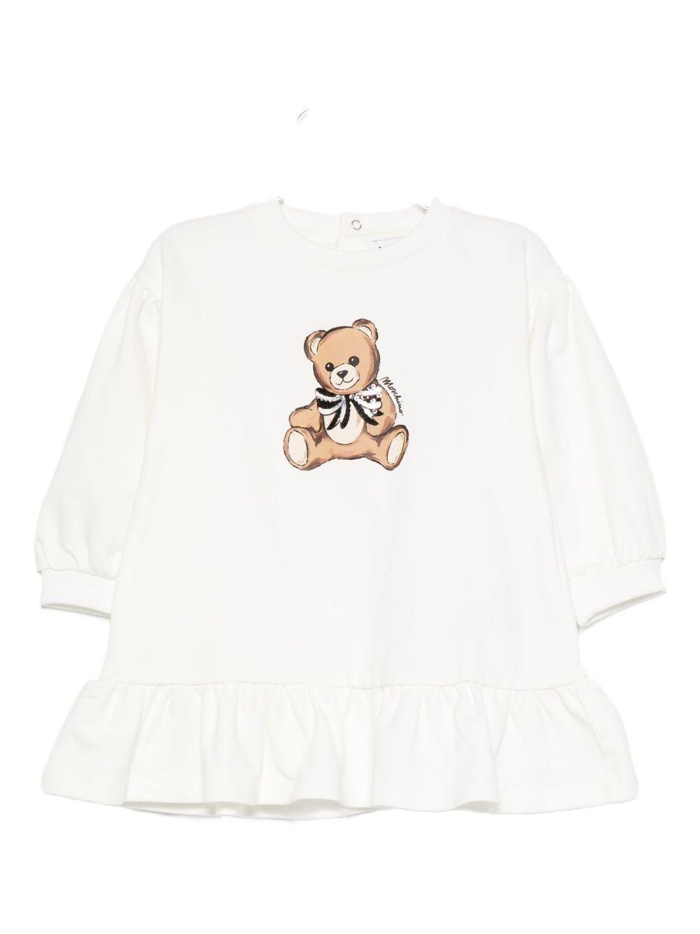 Abito per neonata Moschino Kids bianco con logo Teddy Bear - Rubino Kids