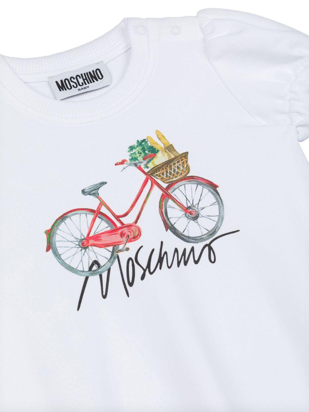Abito per neonata Moschino Kids bianco con stampa con logo sul davanti - Rubino Kids