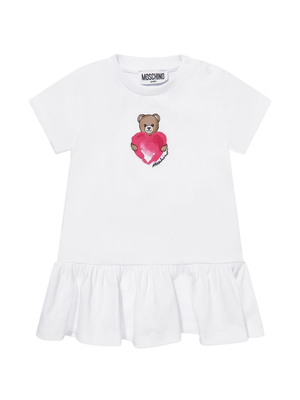 Abito per neonata Moschino Kids bianco con stampa Teddy Bear - Rubino Kids