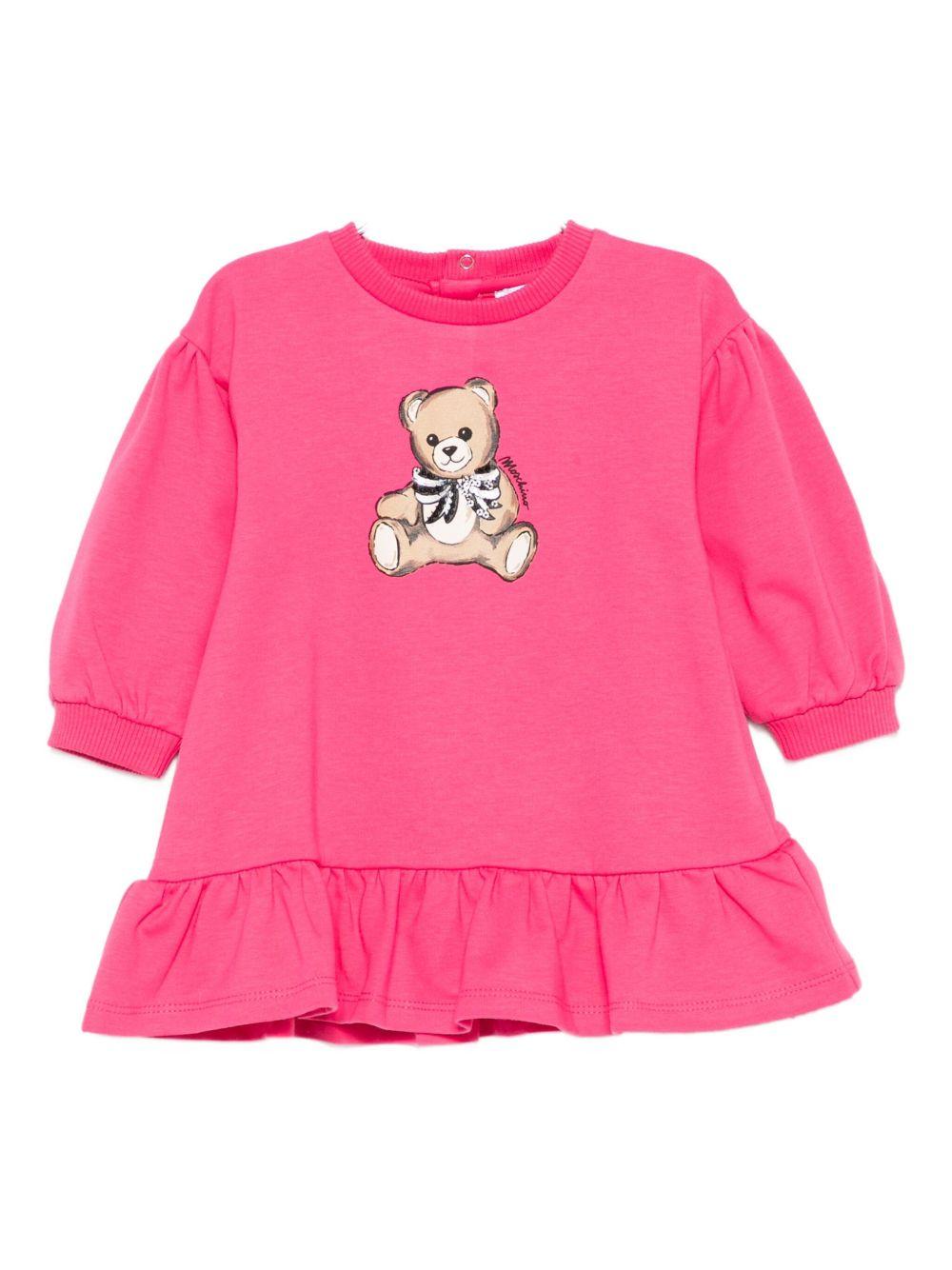 Abito per neonata Moschino Kids fucsia con stampa Teddy Bear - Rubino Kids