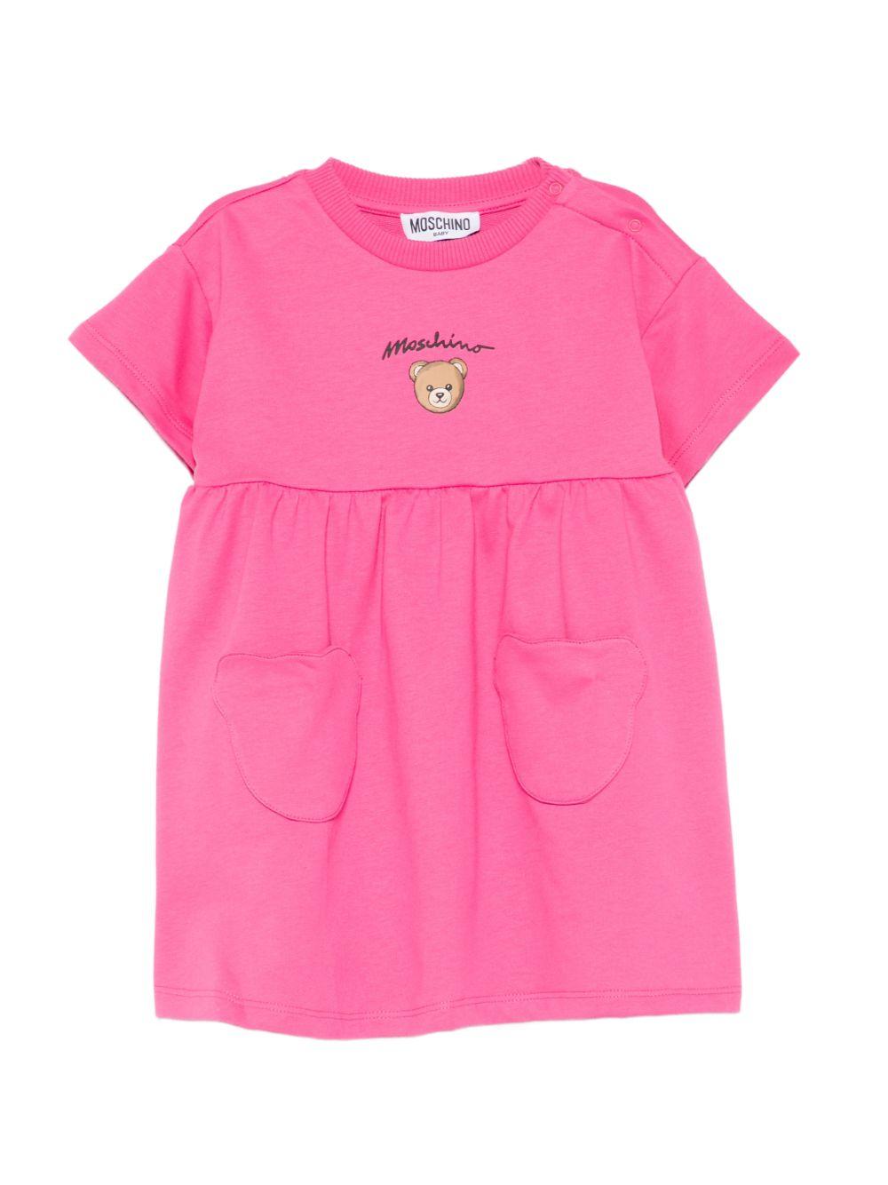 Abito per neonata Moschino Kids fucsia con stampa Teddy Bear sul davanti - Rubino Kids