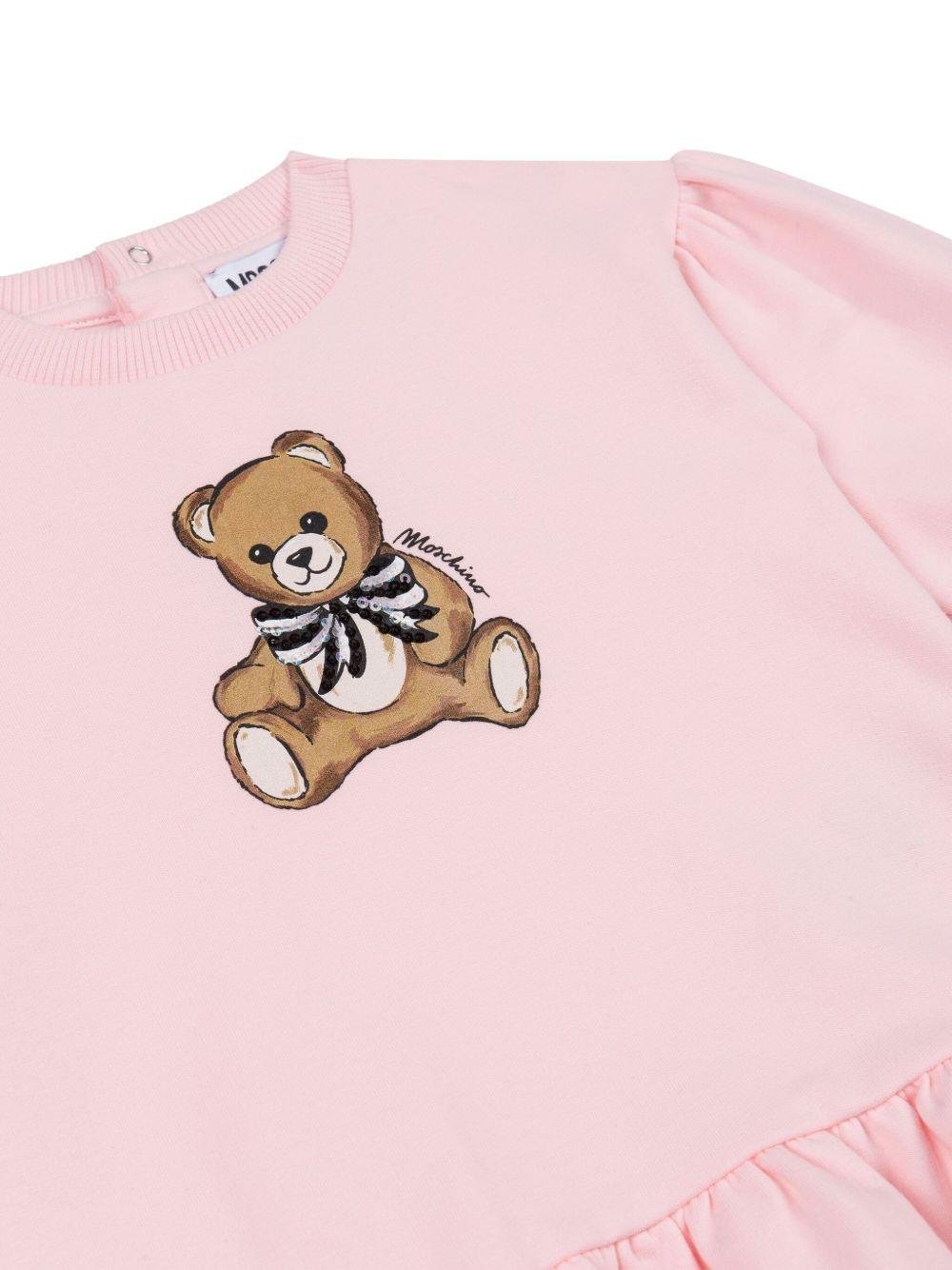 Abito per neonata Moschino Kids rosa con logo Teddy Bear - Rubino Kids
