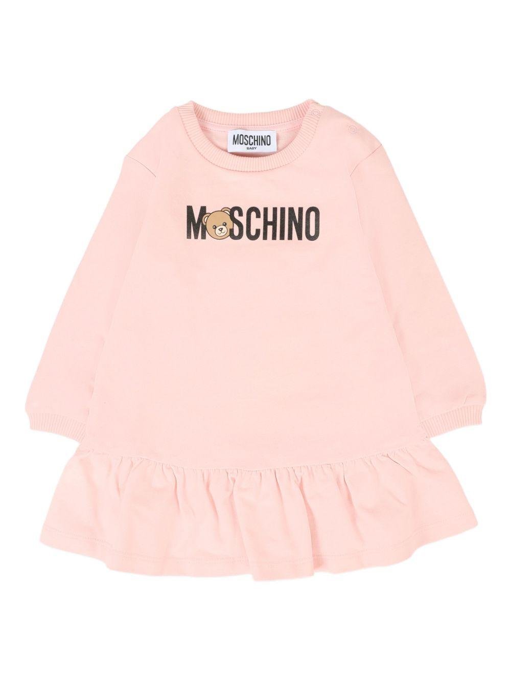 Abito per neonata Moschino Kids rosa con logo Teddy Bear - Rubino Kids