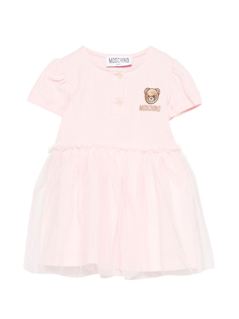 Abito per neonata Moschino Kids rosa con ricamo Teddy Bear - Rubino Kids