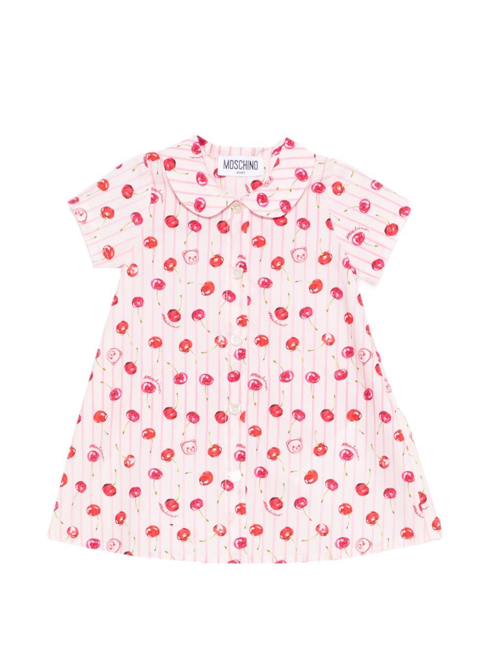 Abito per neonata Moschino Kids rosa con stampa ciliegie all - over - Rubino Kids