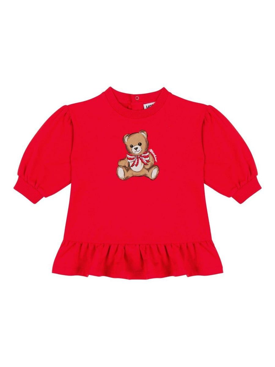 Abito per neonata Moschino Kids rosso con logo Teddy Bear MOSCHINO