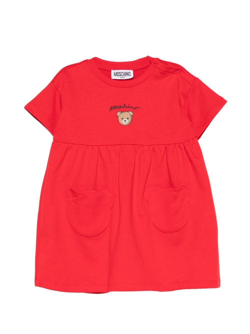 Abito per neonata Moschino Kids rosso con stampa Teddy Bear sul davanti - Rubino Kids