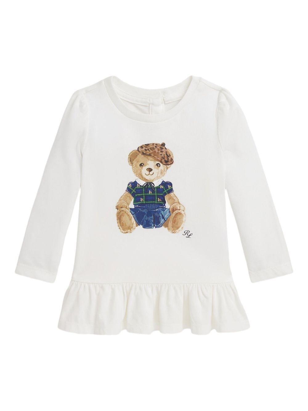 Abito per neonata Polo Ralph Lauren Kids bianco con stampa orsetto - Rubino Kids
