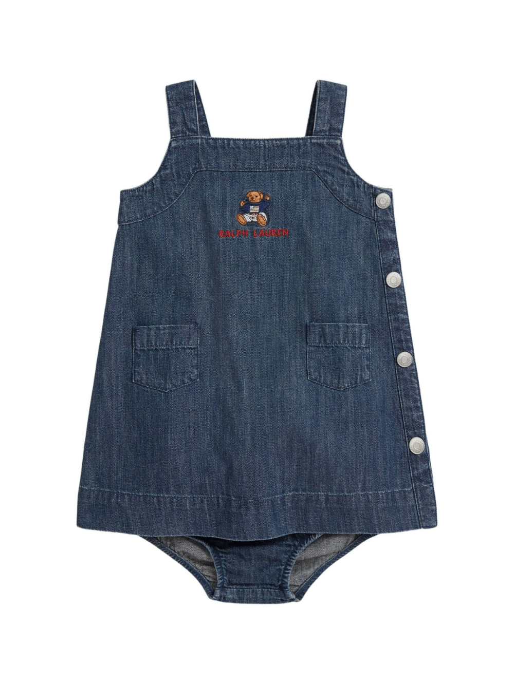 Abito per neonata Polo Ralph Lauren Kids denim con ricamo Teddy Bear - Rubino Kids