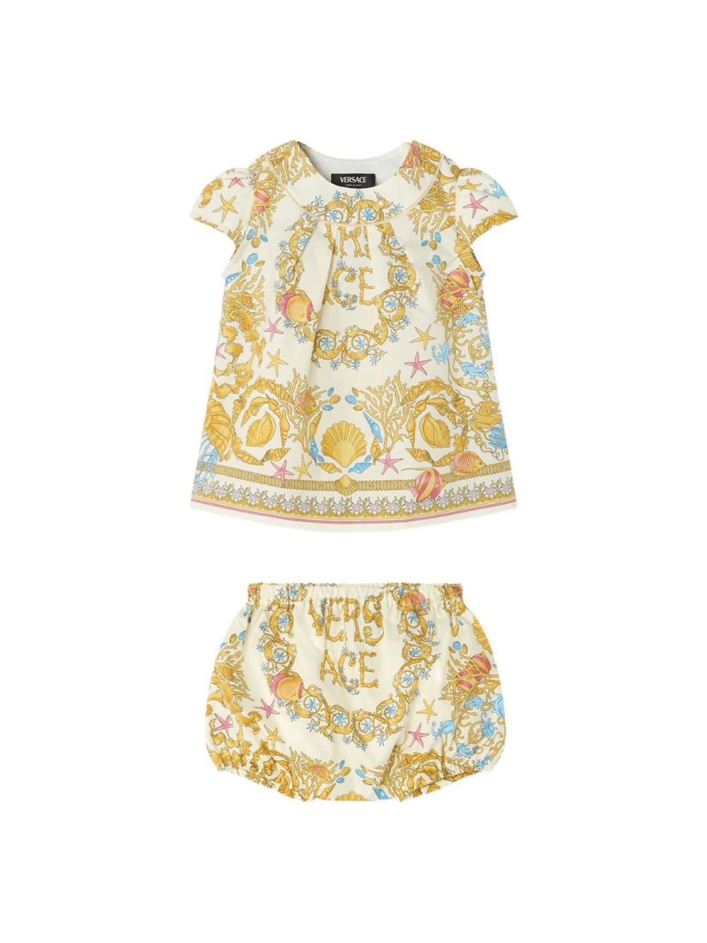 Abito per neonata Versace Kids bianco con stampa Underwater Barocco - Rubino Kids