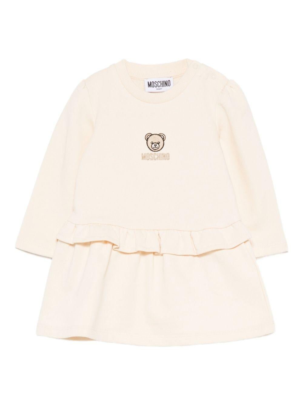 Abito ricamato per neonata Moschino Kids beige con volant - Rubino Kids