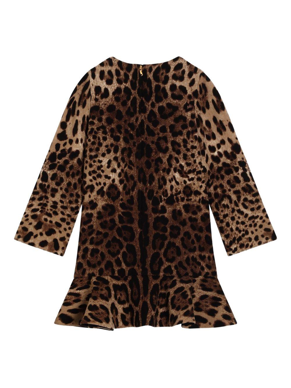 Abito svasato per bambina Dolce & Gabbana Kids marrone con stampa leopardata - Rubino Kids