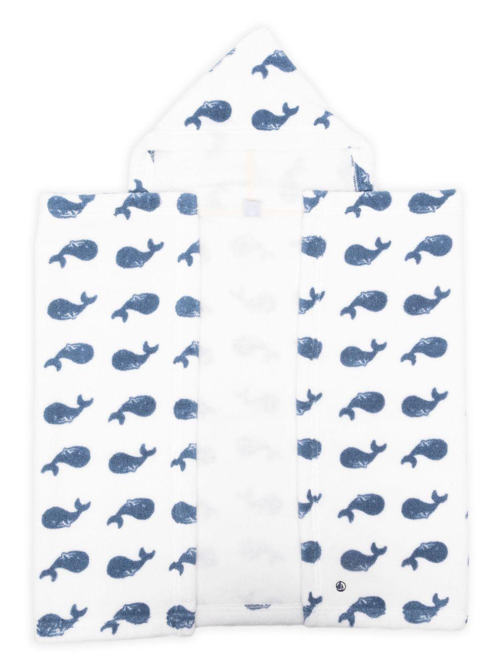 Accappatoio per bambini Petit Bateau bianco con stampa all - over balene - Rubino Kids