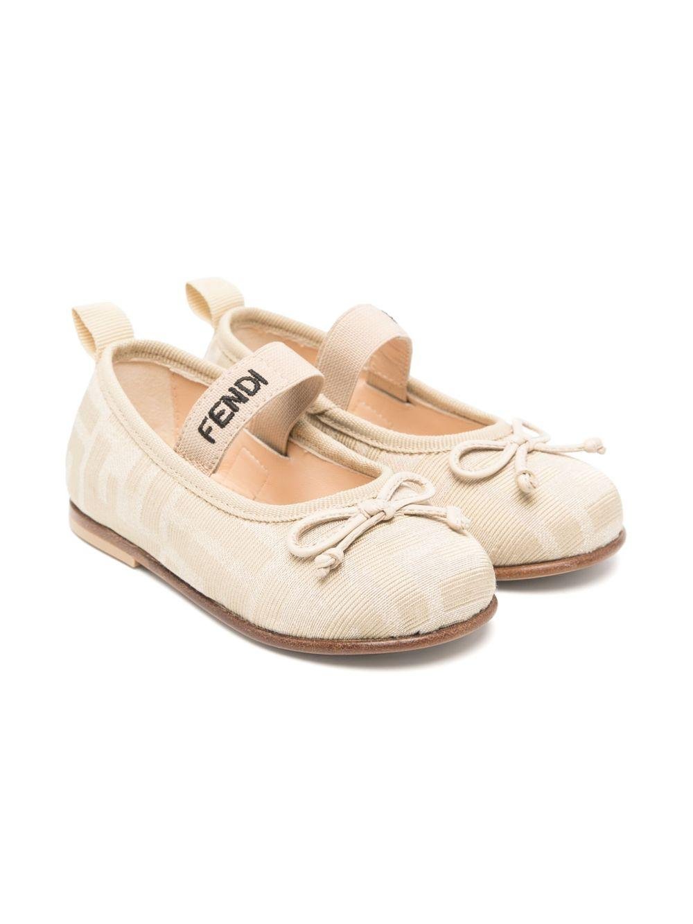 Ballerina per bambina Fendi Kids beige con monogramma FF all - over - Rubino Kids