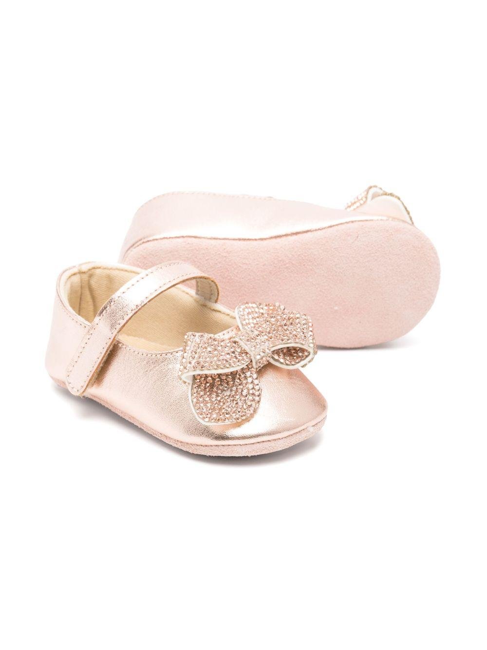 Ballerine con fiocco e cristalli per neonata BabyWalker oro con chiusura a strappo - Rubino Kids