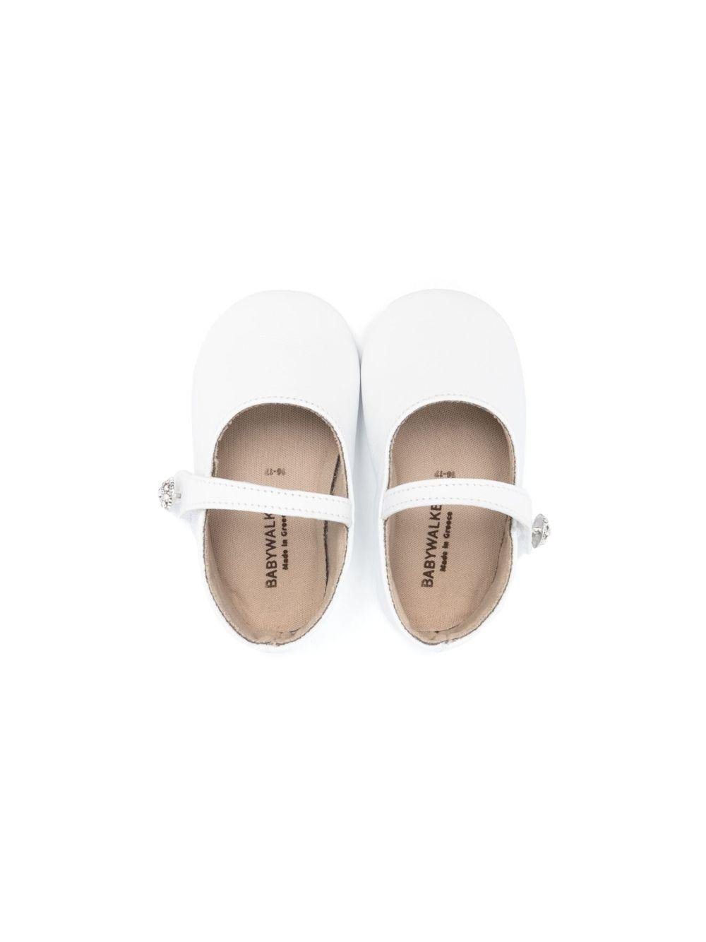 Ballerine con strass per neonata BabyWalker bianco con punta tonda - Rubino Kids