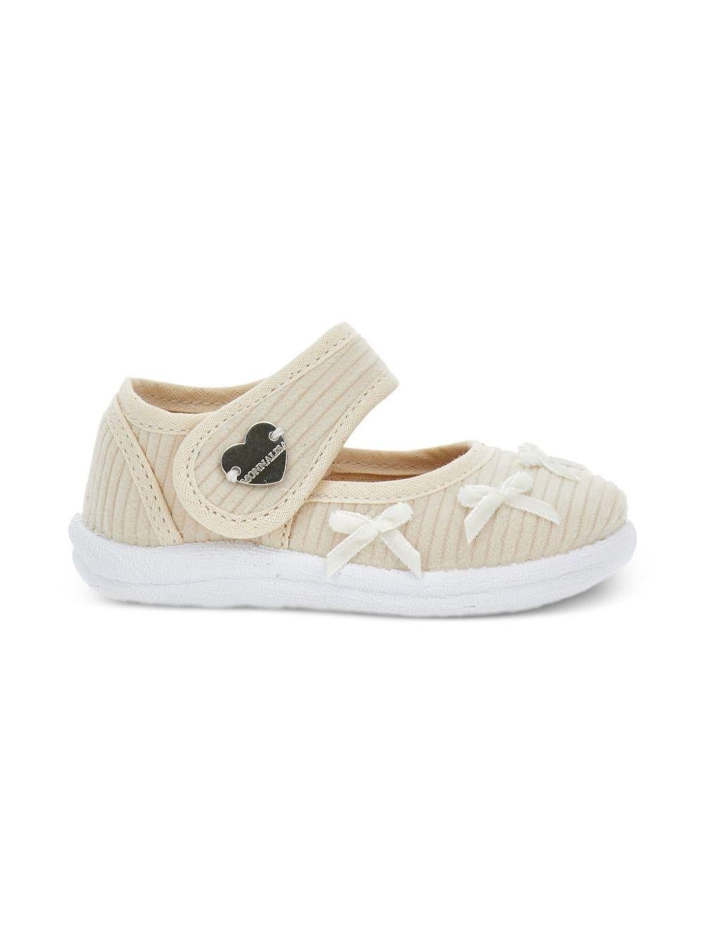 Ballerine Mary Jane per neonata Monnalisa beige con fiocco decorativo - Rubino Kids