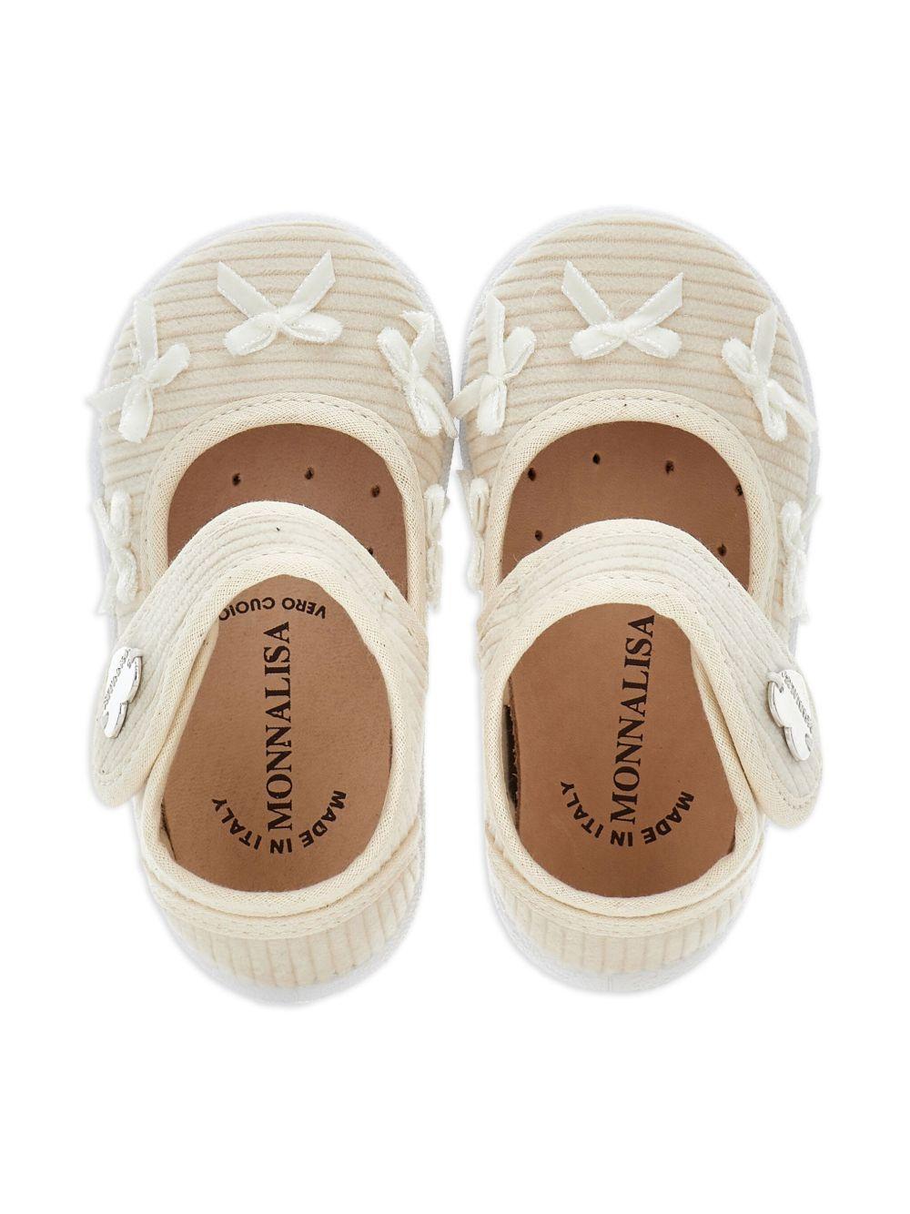 Ballerine Mary Jane per neonata Monnalisa beige con fiocco decorativo - Rubino Kids