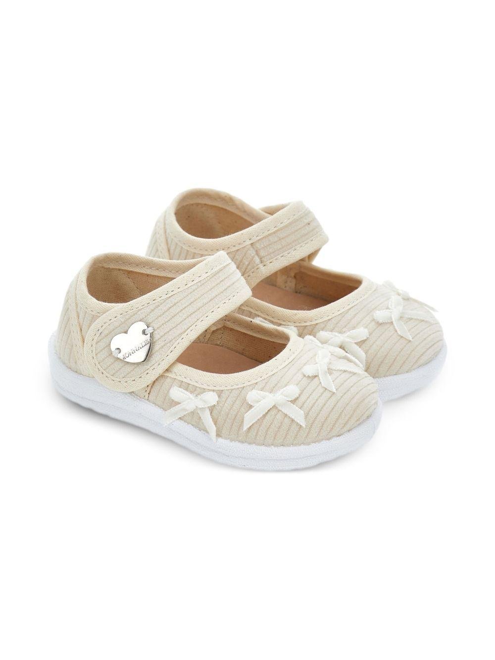 Ballerine Mary Jane per neonata Monnalisa beige con fiocco decorativo - Rubino Kids