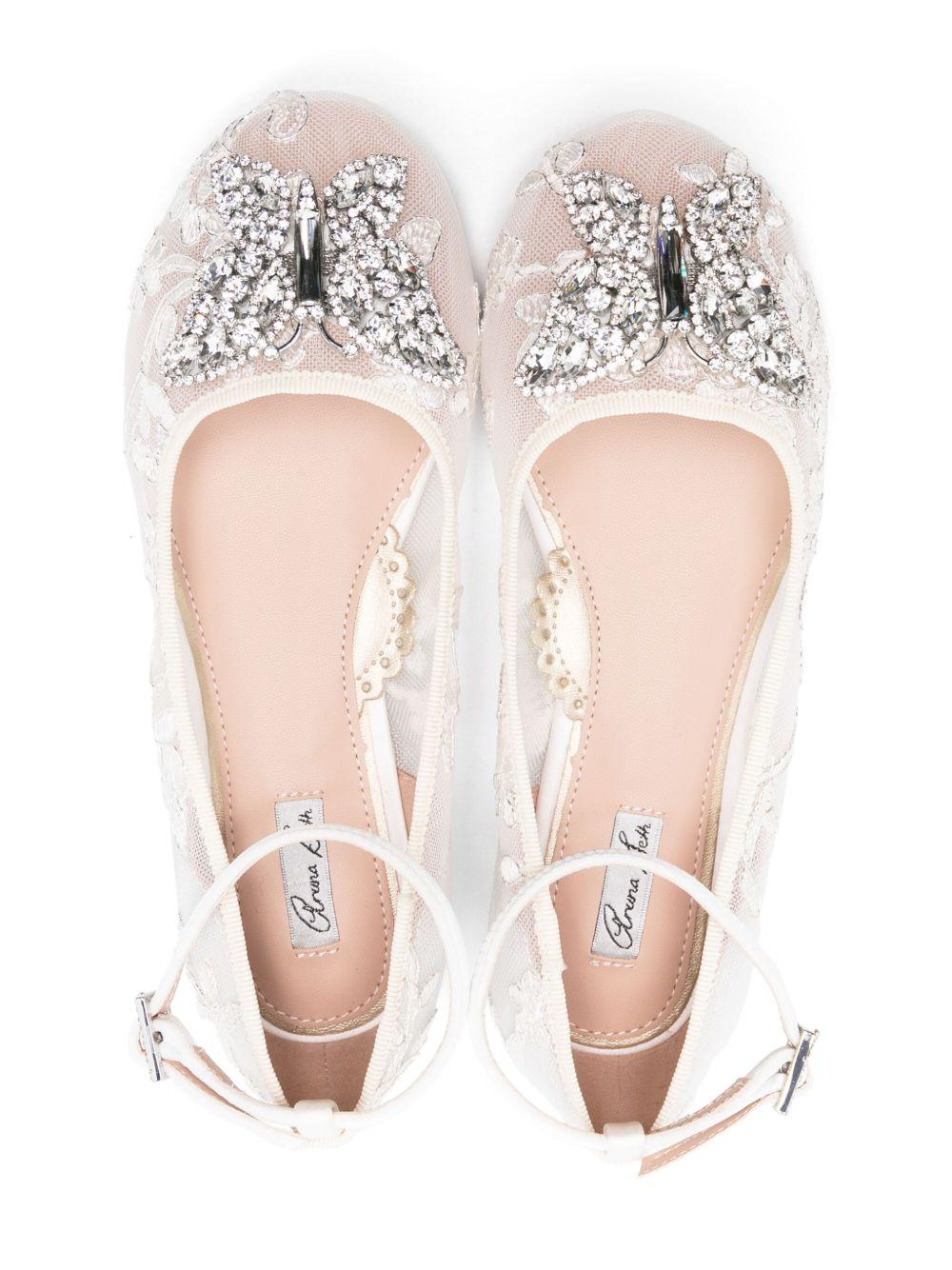 Ballerine per bambina Aruna Seth bianco con ricamo e decorazione in cristalli - Rubino Kids